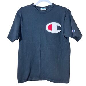 Champion Heritage Mens Black Big C Logo T-Shirt Medium Short Sleeve Cotton Tee